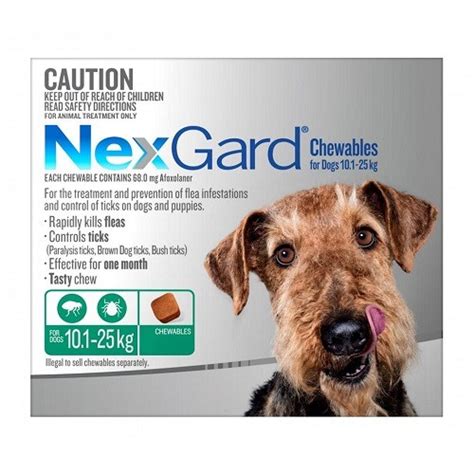 NEXGARD Flea and Tick treatment for dogs in a tasty chew - 10.1- 25 kg 6 Pack - Love A Dog