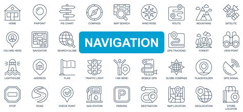 Navigation concept simple line icons set. Bundle of home, pinpoint, compass, map, search, route ...