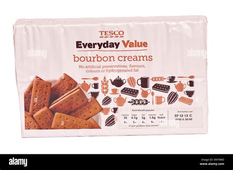 Packet Of Tesco Own Brand Everyday Value Bourbon Cream Biscuits Stock ...