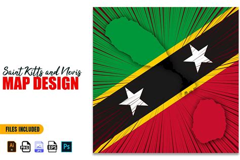 Saint Kitts and Nevis Flag & Map Design Graphic by mspro996 · Creative ...