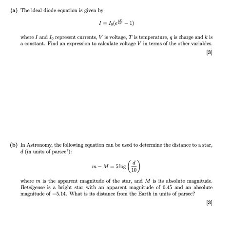 [Solved]: (a) The ideal diode equation is given by [ I=I_