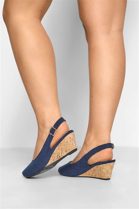 Navy Slingback Wedges In Extra Wide Fit | Yours Clothing