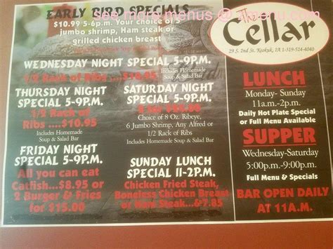 Menu at The Cellar Bar & Restaurant, Keokuk