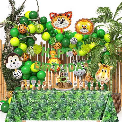 Jungle Party Decorations Grass Table Skirt Dinosaur Safari Happy ...