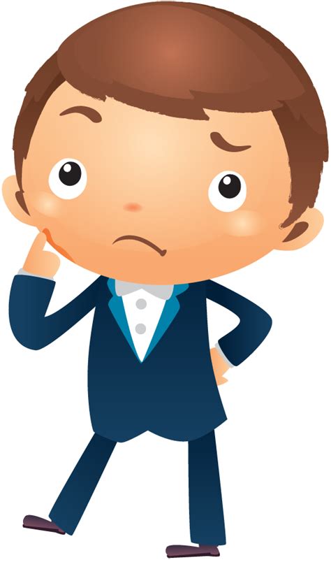 Cartoon businessman thinking with hand pointing near his face | Free Stock Photos – 1designshop