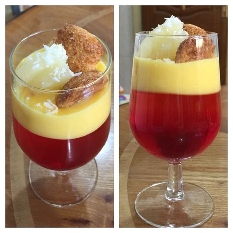 Jelly & custard trifle. Topped with pineapple, hand made biscuits & coconut powder. | Desserts ...