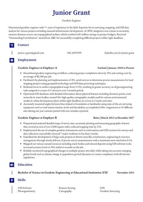 Geodetic Engineer Resume (CV) Example and Writing Guide