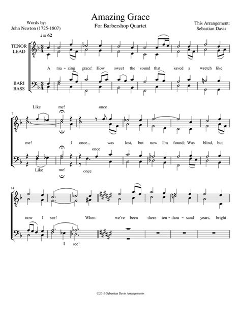 Amazing Grace for Men's Quartet Sheet music for Voice | Download free in PDF or MIDI | Musescore.com