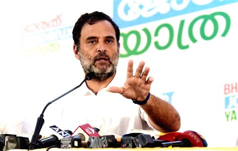 Congress leader Rahul Gandhi addresses at a press meet.