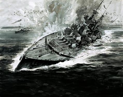 Sinking battleship stock image | Look and Learn