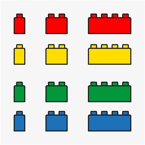 2D outline vector building block set. Toy bricks in red, yellow, blue ...