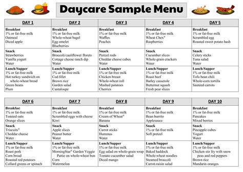 Menus Daycares - 10 Free PDF Printables | Printablee