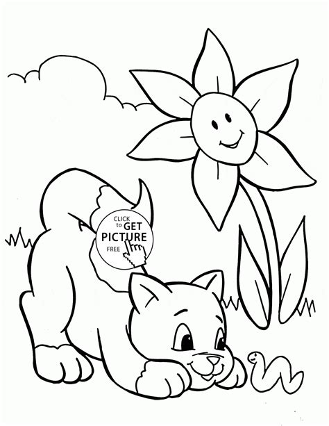 Funny Cat and Spring coloring page for kids, seasons coloring pages printables free - W… | Hojas ...