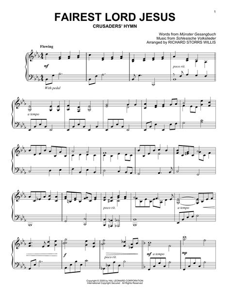 Fairest Lord Jesus by Munster Gesangbuch Sheet Music for Piano Solo at ...