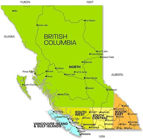 Columbia británica rexións mapa - Mapa de columbia británica rexións (British Columbia - (Canadá)