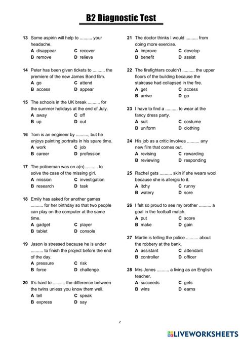 B2 Diagnostic Test worksheet | English test, English grammar test, English grammar exercises