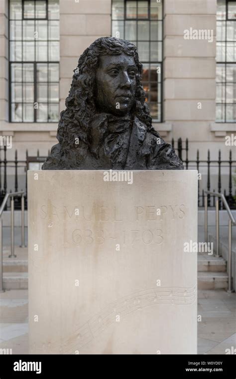 LONDON, UK - JULY 08, 2018: Statue bust of Diarist Samuel Pepys in Seething Lane Gardens Stock ...