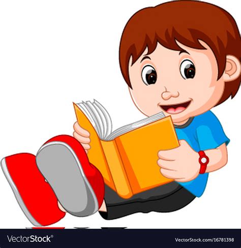 Young boy cartoon reading book Royalty Free Vector Image