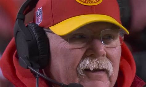 Chiefs coach Andy Reid's mustache freezes into dozens of mini icicles