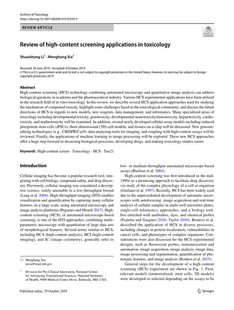 (PDF) Review of high-content screening applications in toxicology