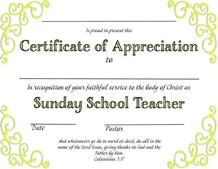 Certificate of Appreciation-Sunday School Teacher - PDF Download [Download] - Christianbook.com