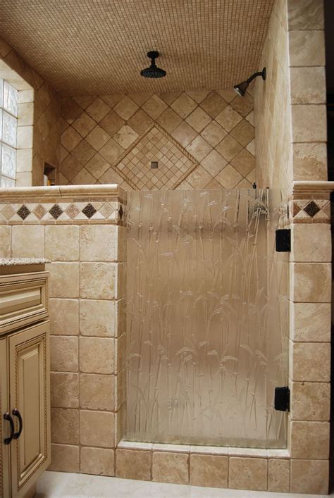 Shower door done with bamboo textured glass | Master bathroom shower, Shower remodel, Bathroom ...