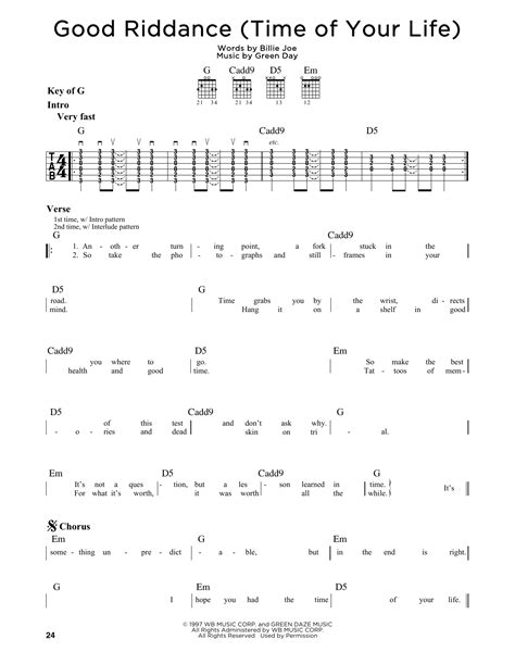 Good Riddance (Time Of Your Life) by Green Day - Guitar Cheat Sheet - Guitar Instructor