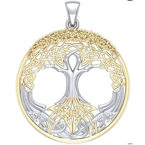 Magnificent Tree of Life Pendant with Gold in Sterling - Pagan, Celtic