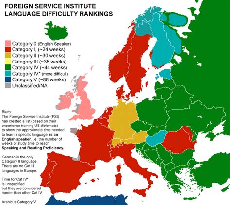 A Map Showing How Much Time It Takes to Learn Foreign Languages: From ...