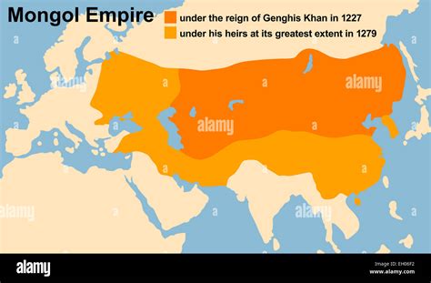 Genghis Khan's Mongol Empire in 1227 and at its greatest extent in Stock Photo: 79295750 - Alamy