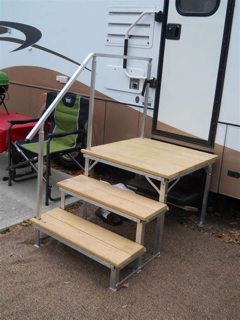 Portable RV Deck with steps and railings | Outdoor camping gear, Camper ...