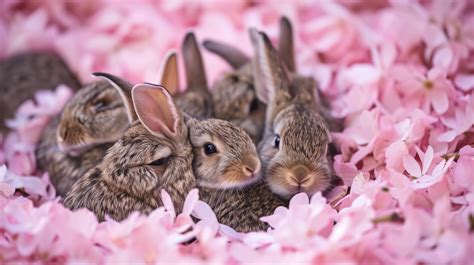 baby rabbits sleeping, cute bunny pile, pet rabbits with flower petals ...