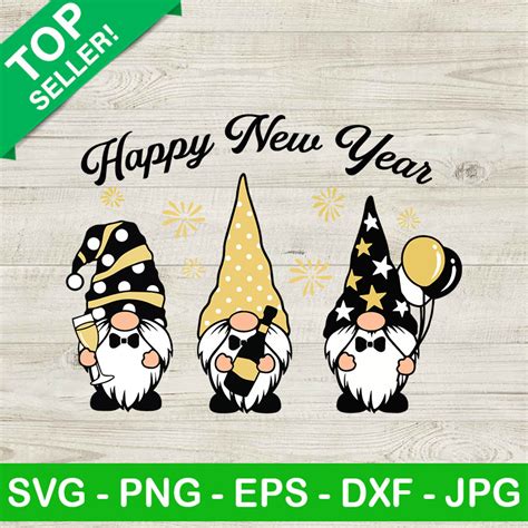 Three Gnomes Happy New Year SVG, Happy New Year 2023 SVG, Gnomes SVG