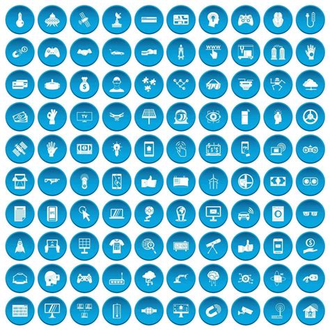 100 hi-tech icons set blue 9017646 Vector Art at Vecteezy