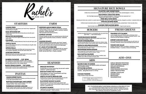 Menu | Rachel's of Bad Axe