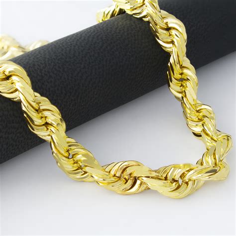 10k Real Yellow Gold Solid Wide 10mm Diamond Cut Rope Chain Necklace Men 26"-32" | eBay