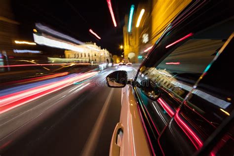 Speeding Car Driving in a Night City. Stock Photo - Image of movement ...