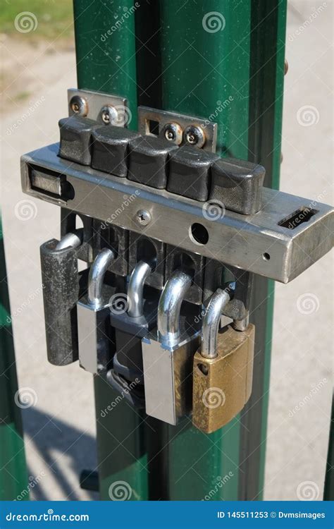 Multiple Padlocks Security Gate Stock Image - Image of multiple, secure: 145511253