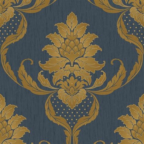 Royal Blue And Gold Damask Wallpaper