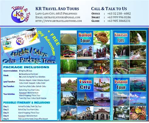 Travel itinerary with 4 nights and 5 days for Cebu & Bohol Package Tours www.krtravelandtours ...