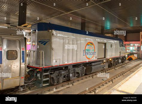 Amtrak Downeaster General Motors EMD F40PH locomotive at night in North ...