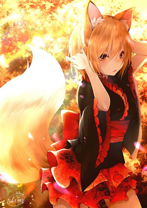 HD wallpaper: anime, anime girls, animal ears, blonde, tail, fox girl ...