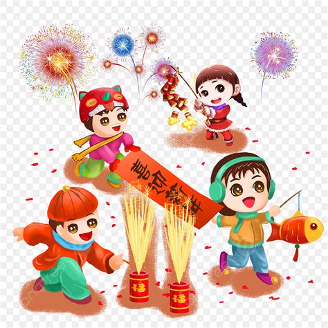 Festival Firecrackers Hd Transparent, Cartoon Hand Drawn Watercolor Dance Lion Firecrackers ...