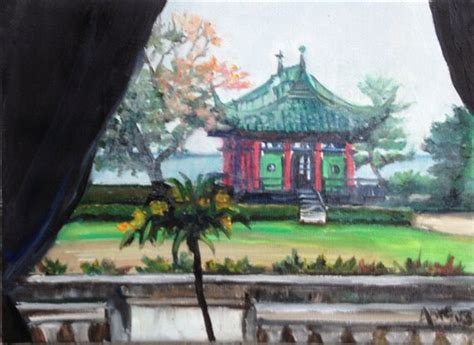 Chinese Tea House Original Oil Painting 8x6in