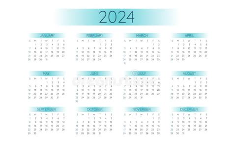 2024 Pocket Calendar Template in Strict Minimalistic Style with Mint Color Stock Vector ...