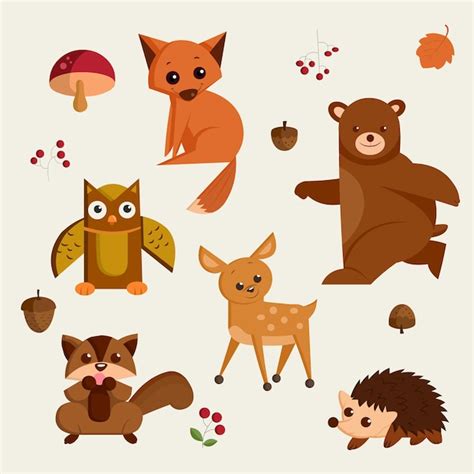 Premium Vector | Autumn animal Cartoon isolated vector icons set