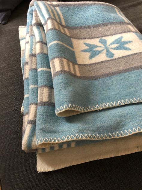 XL Tidstrand solebo Wool throw blanket white blue grey tones wool ...