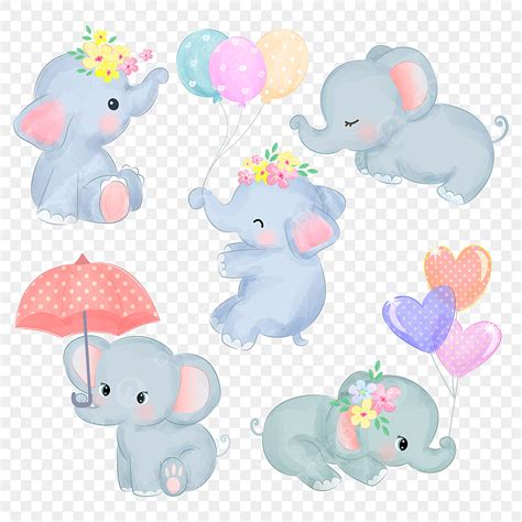 Baby Elephant Vector Design Images, The Set Of Baby Elephant Cliparts ...