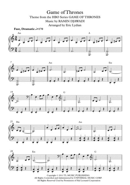 Game Of Thrones by Ramin Djawadi - Piano Solo - Digital Sheet Music | Sheet Music Plus