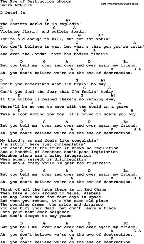 Song lyrics with guitar chords for The Eve Of Destruction